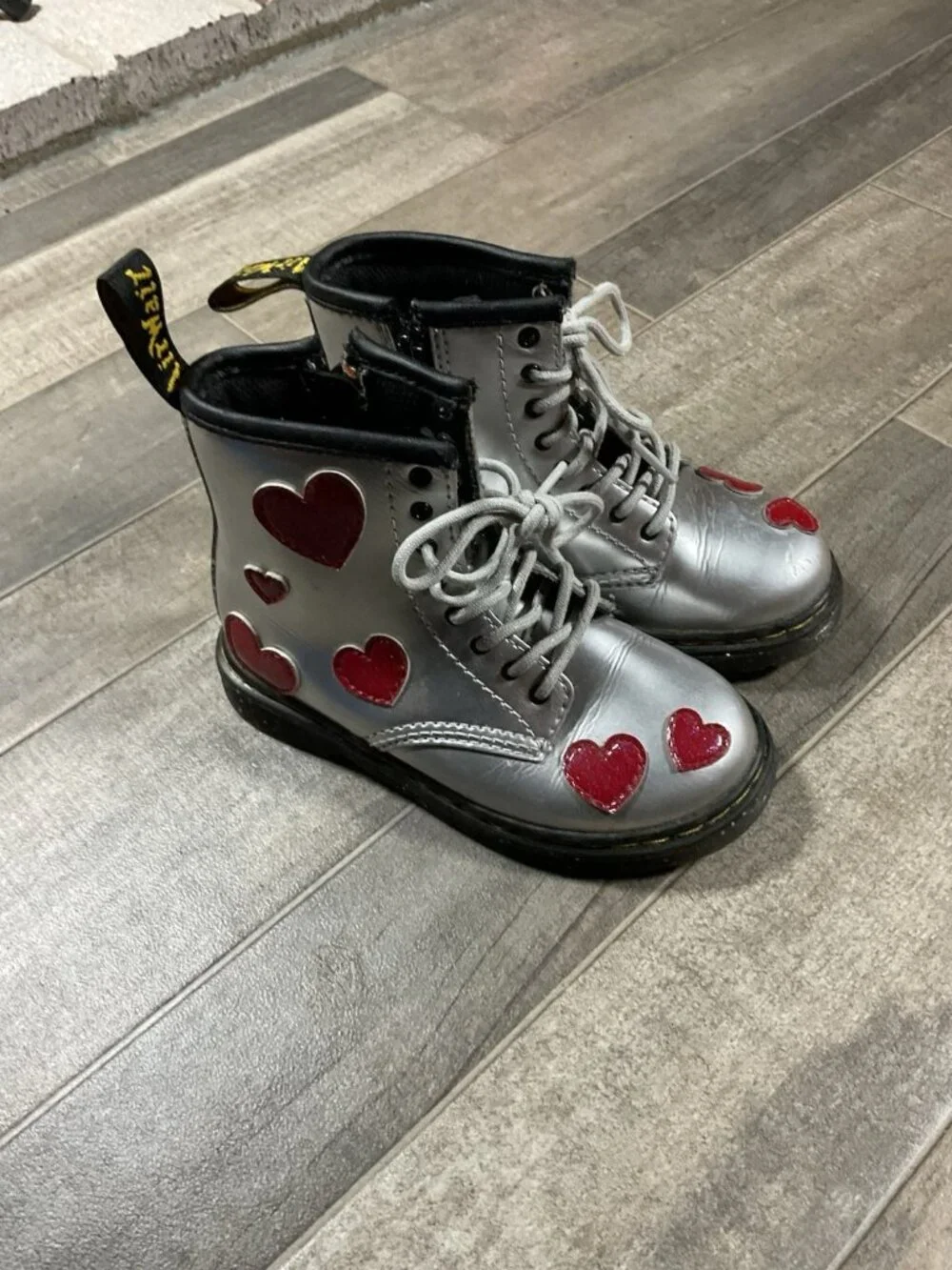 Dr Martens Youth 1460 Glitter Star Patent Lace Up Boots Heart Girls US 10